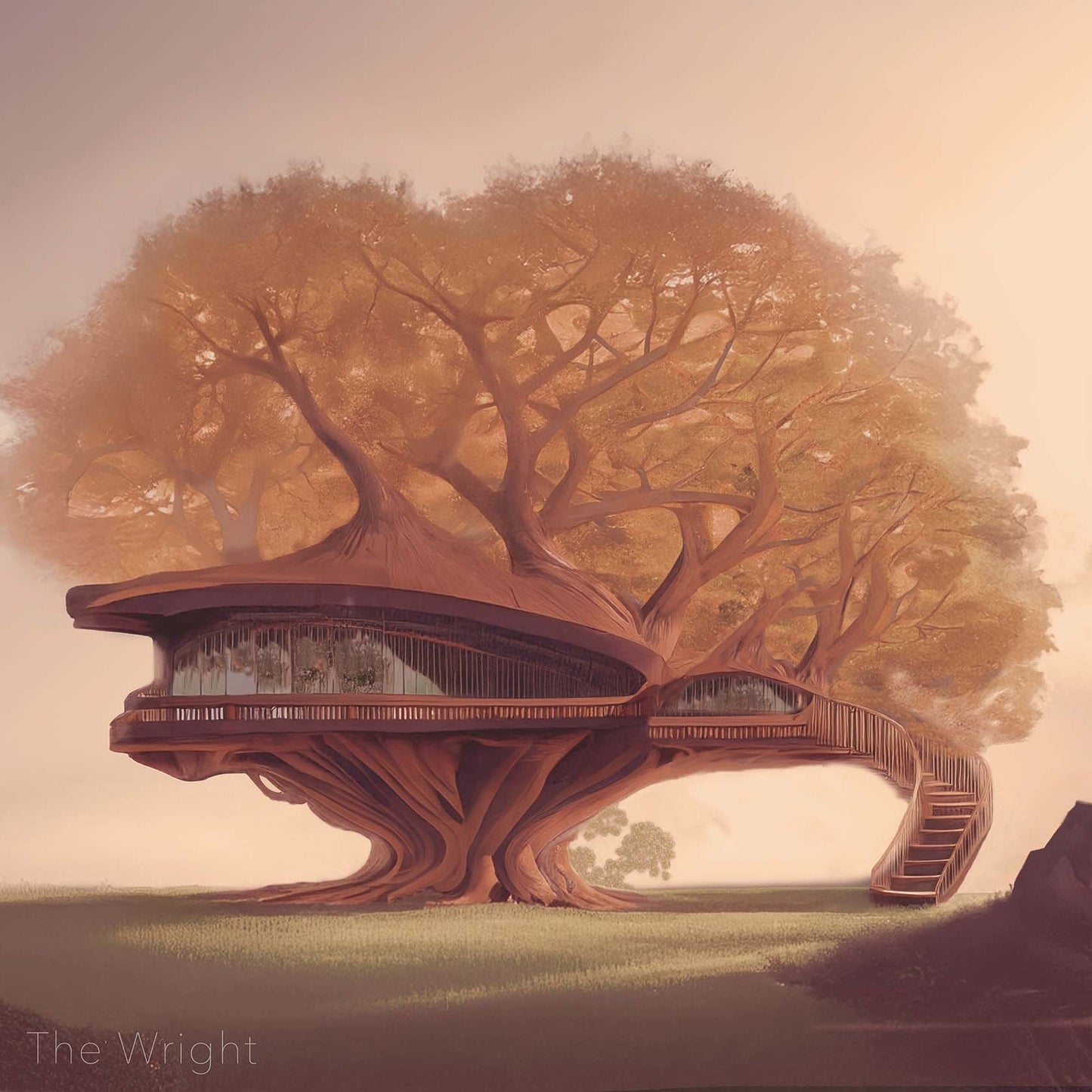 The Wright — architectural treehouse art print inspired by Frank Lloyd Wright’s geometry and harmony with nature