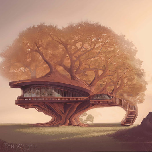 The Wright — architectural treehouse art print inspired by Frank Lloyd Wright’s geometry and harmony with nature