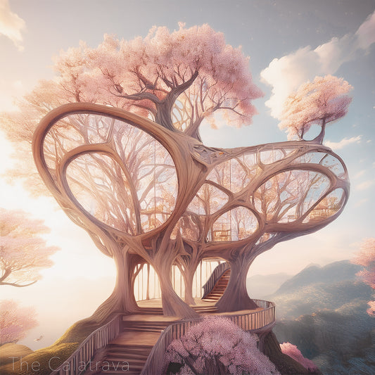 The Calatrava — architectural treehouse art print inspired by Santiago Calatrava’s flowing structural forms and sculptural balance of movement